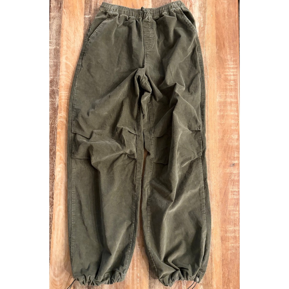 Aeropostale Olive Green Corduroy Parachute Pants Joggers XS Y2K Cozy Streetwear